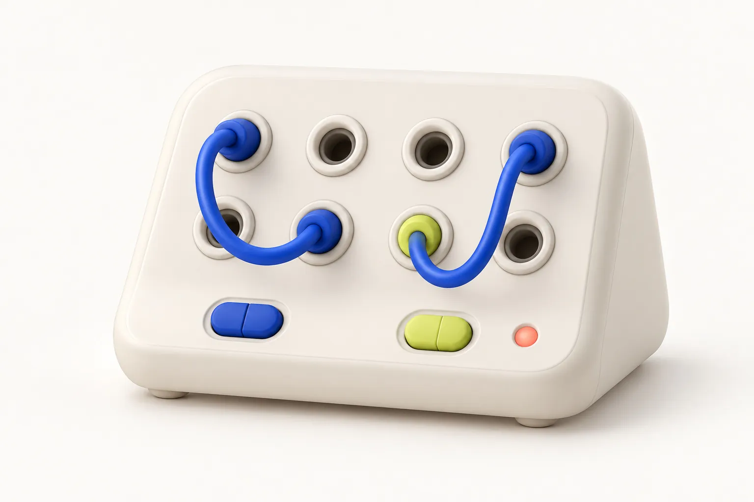A switchboard with blue cables connecting its sockets
