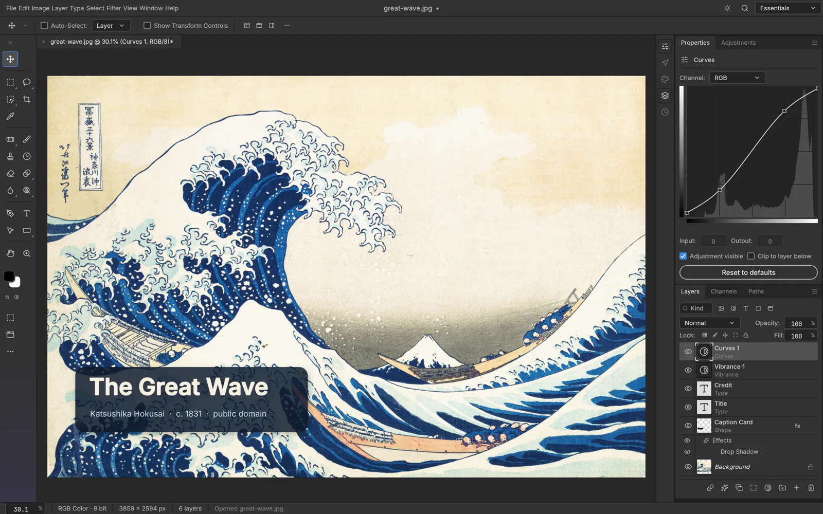 Official PhotoCraft screenshot showing artwork, Curves and editable layers